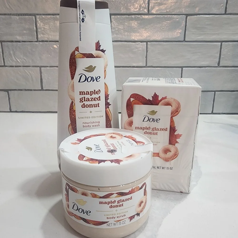 Dove Maple Glazed Donut Bath & Body Set One, Soap, Scrub, Body Wash